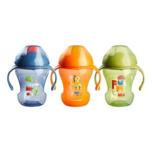 Tommee Tippee Sippee Trainer Cup with Handles, Water Bottle for Toddlers, Spill-Proof, BPA Free, 8oz, 7m, Pack of 3, Blue, Orange and Green