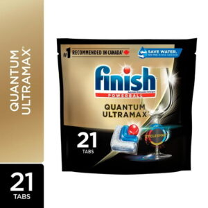 Finish Quantum Ultramax dishwasher detergent pods with Cyclesync*, for the Ultimate Clean even in the toughest condition, No pre rinse needed, 21 count