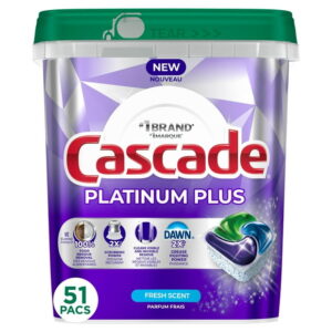 Cascade Platinum Plus Dishwasher Pods, Dishwasher Detergent, Dish Detergent Soap, Fresh, 51CT