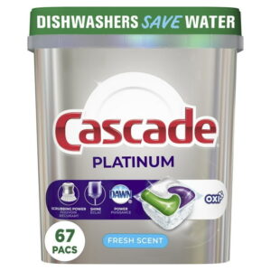 Cascade Platinum ActionPacs  Oxi, Dishwasher Detergent Pods, Fresh, 67 Count