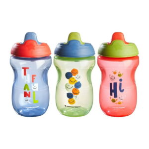 Tommee Tippee Sippee Cup, Water Bottle for Toddlers, Spill-Proof, 10oz, 9m, Pack of 3, Red, Blue and Green