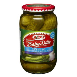Bicks® 50% Less Salt Garlic Baby Dills Pickles, 1 L
