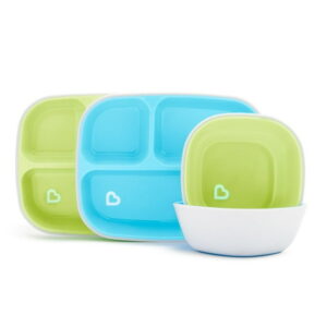 Munchkin Splash 4 Piece Toddler Divided Plate and Bowl Dining Set, Blue/Green
