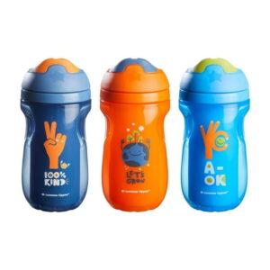 Tommee Tippee Insulated Sippee Cup, Water Bottle for Toddlers, Spill-Proof - 12m, Pack of 3 (Blue, Blue and Orange)
