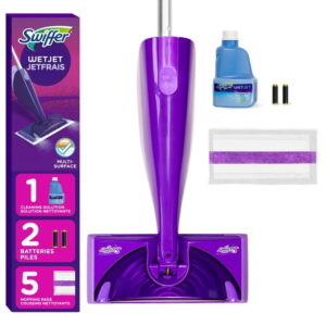 Swiffer WetJet Mop Starter Kit (1 Spray Mop, 5 Mopping Pads, 1 Floor Cleaner Liquid Solution), 1KIT