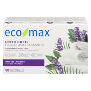 Eco-Max Natural Lavender Dryer Sheets 80 sheets, Softens Fabric, Reduces Static