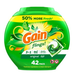 Gain Flings Laundry Detergent Pacs, Original Scent, 3 in 1 HE Detergent Pacs with Oxi Boost and Febreeze, 42 Count
