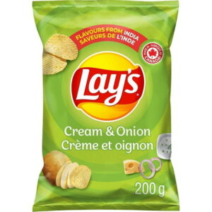 Lays Cream & Onion ridged flavoured potato chips, 200 g.