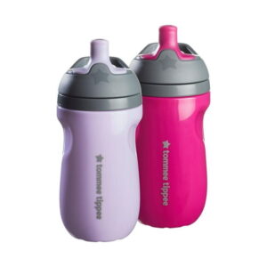 Tommee Tippee Insulated Sportee Water Bottle for Toddlers, Spill-Proof, 9oz, 12m, Pack of 2, Lilac and Plum