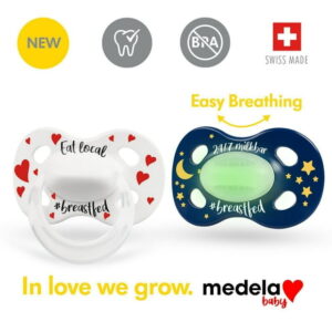 Medela Baby new DAY & NIGHT Pacifier, 24-hour set with glow in the dark pacifier, BPA free, Lightweight and orthodontic. 6-18 mo Unisex
