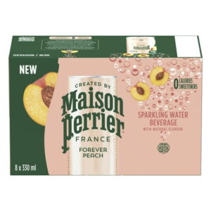 Maison Perrier Forever Peach, Sparkling Water Beverage, Natural Peach Flavour, No Calories, No Sweeteners, No Sodium, Sourced & Bottled In France, 2.6 L