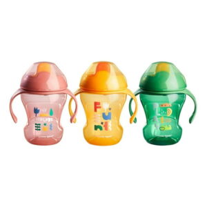 Tommee Tippee Sippee Trainer Cup with Handles, Water Bottle for Toddlers, Spill-Proof, BPA Free, 8oz, 7m, Pack of 3, Pink, Green and Orange