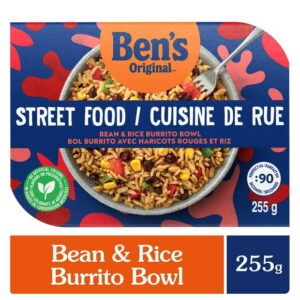BEN'S ORIGINAL Street Food Bean & Rice Burrito Bowl, Prepared Entrée, Microwave in 90 Seconds, 255 g, Ben's Original Street Food Bean and Rice Burrito Bowl 255g