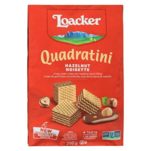 Loacker Quadratini Wafer Hazelnut Bite Size Baked Cookies 250GR, 250 g