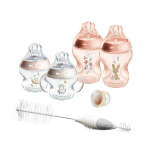 Tommee Tippee Natural Start Baby???s First Bottle Set, 2 x 5oz and 2 x 9oz Anti-Colic Bottles, Slow and Medium Flow Nipples, 0-6 month Pacifier, Self-Sterilizing, Pink