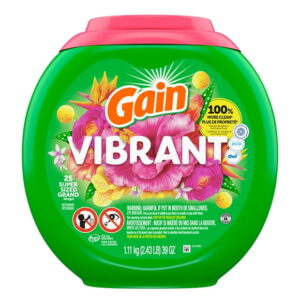 Gain Super Sized Flings Laundry Detergent Pacs, Vibrant, 3-in-1 Detergent Pacs with Febreze and Oxi, 25 Count, 25CT